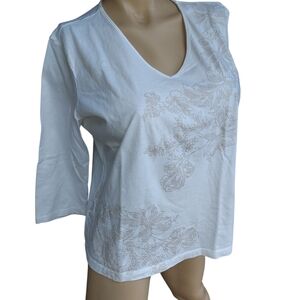 Havana Jacks Cafe Size XL Women's Top Floral 3/4 Sleeves Shirt Gold Floral Print